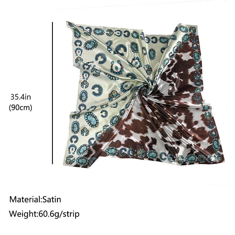 Turquoise Cow-Print Western Scarf
