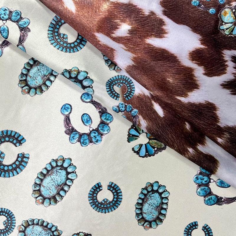 Turquoise Cow-Print Western Scarf