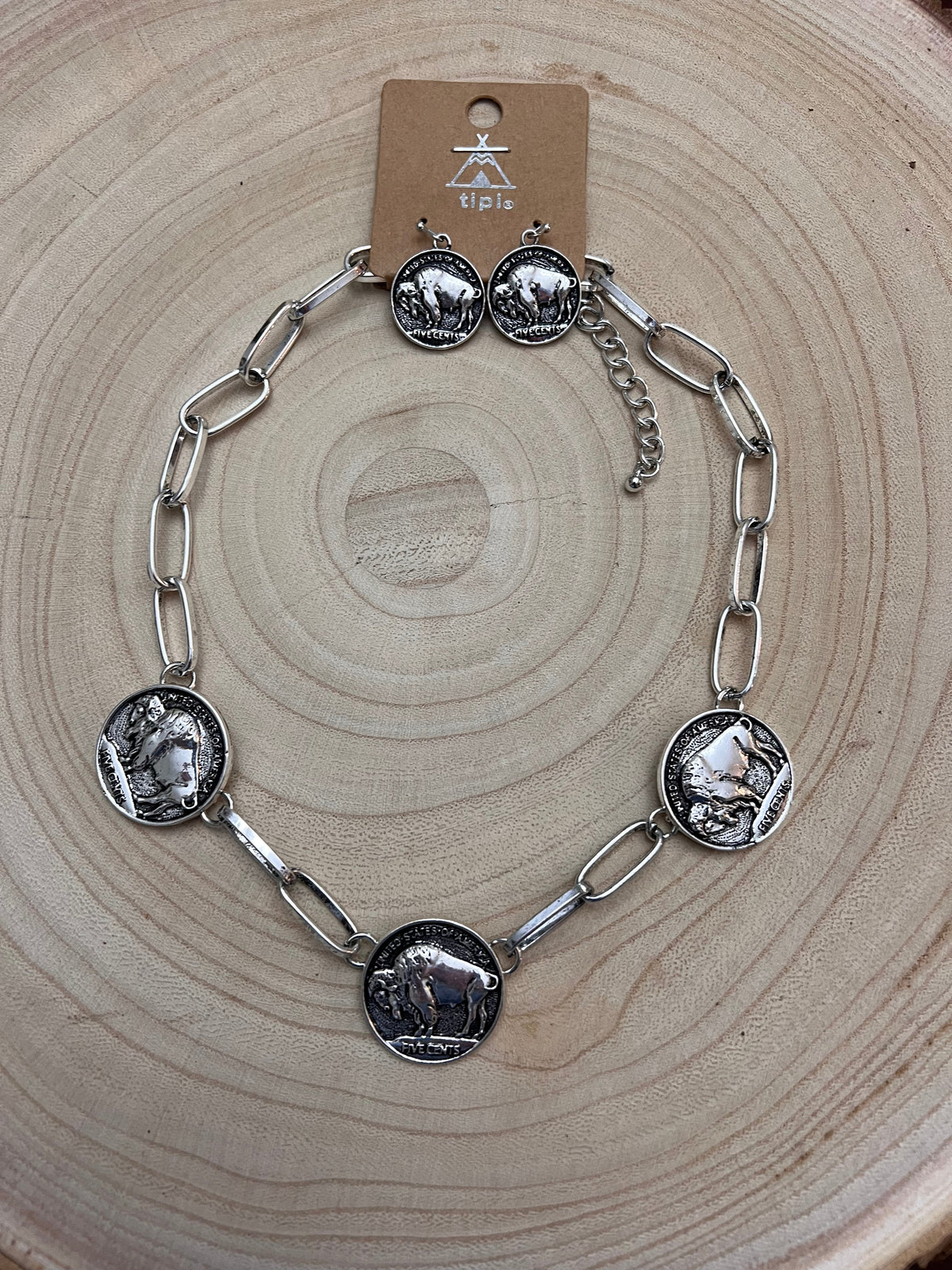 Buffalo Coin Choker & Earring Set