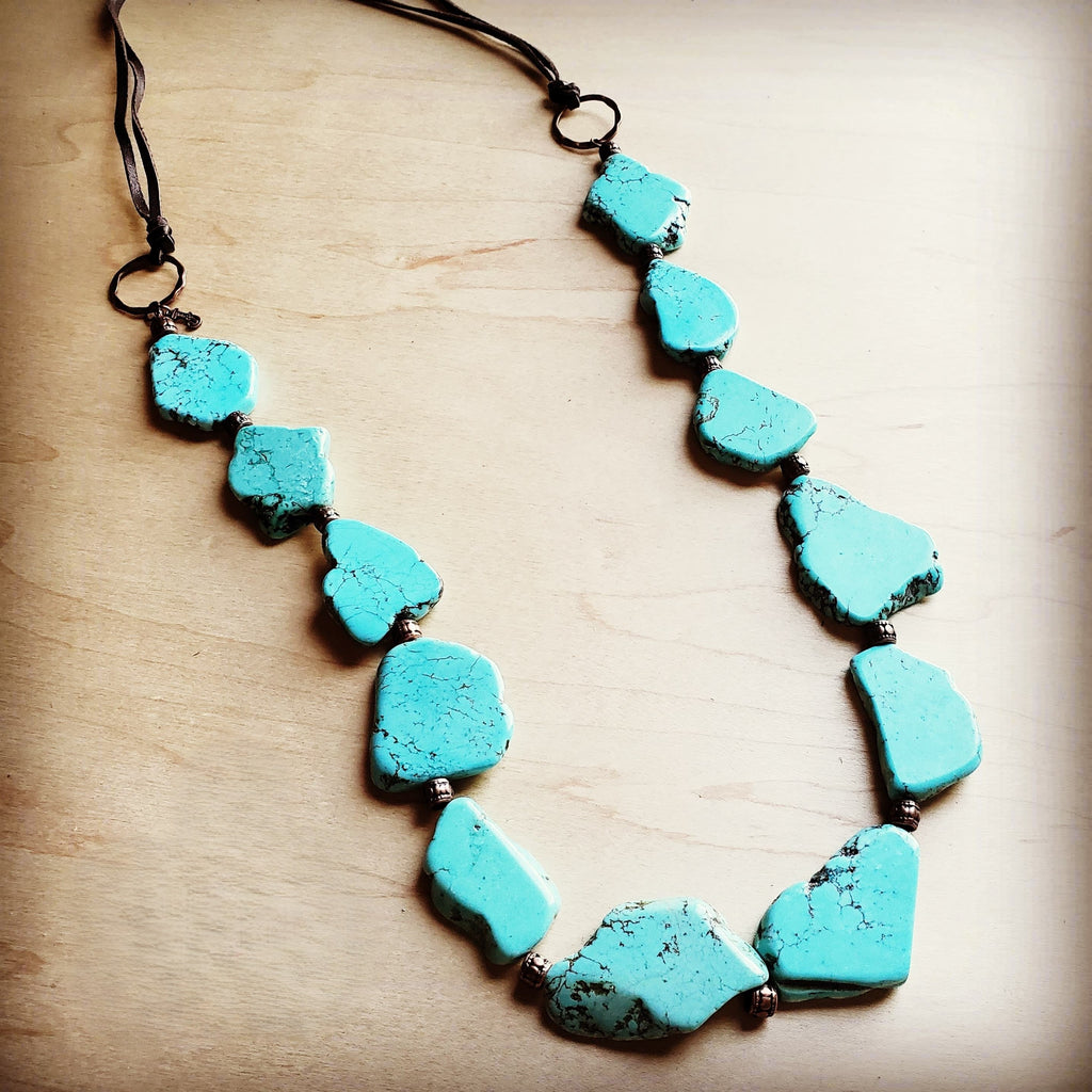 Turquoise Slab Leather-Tie Necklace