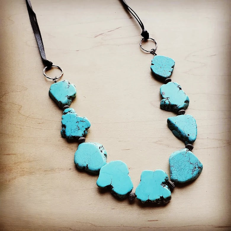 Turquoise Slab Leather-Tie Necklace