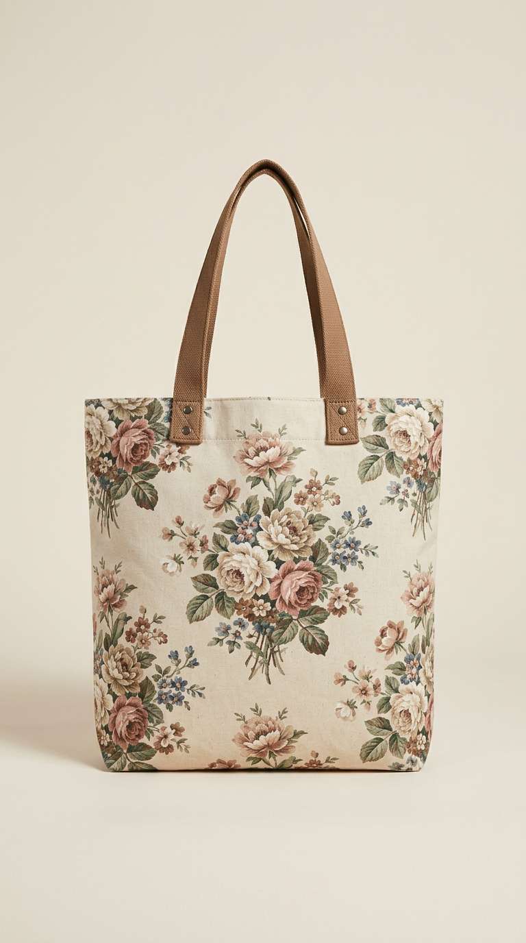 Floral Cotton Blend Tote Bag