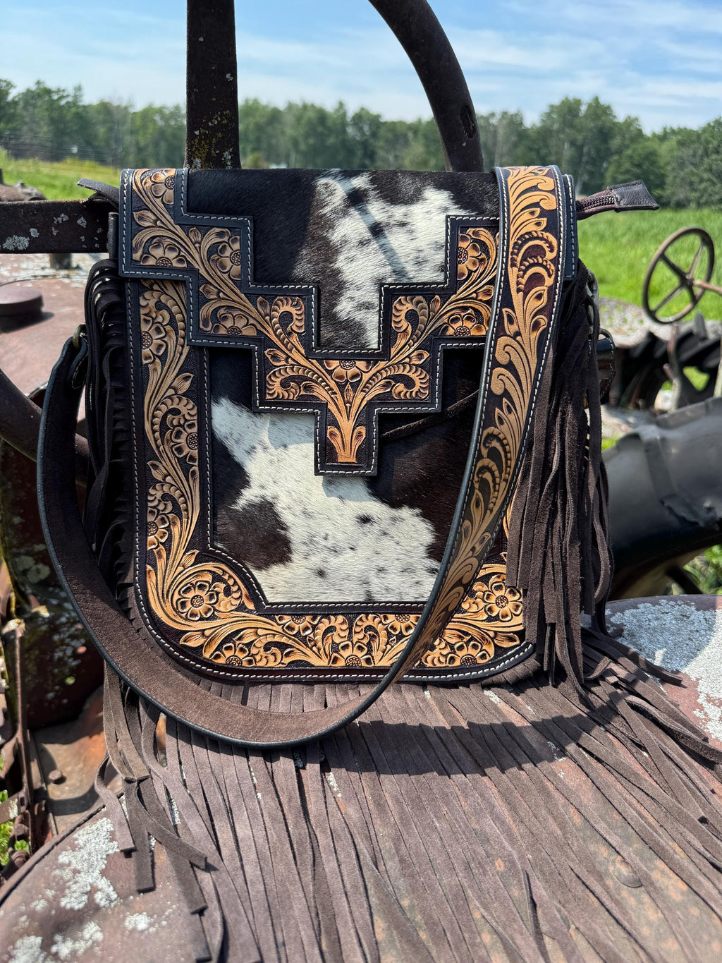 Tooled Cowhide Western Purse & Clutch