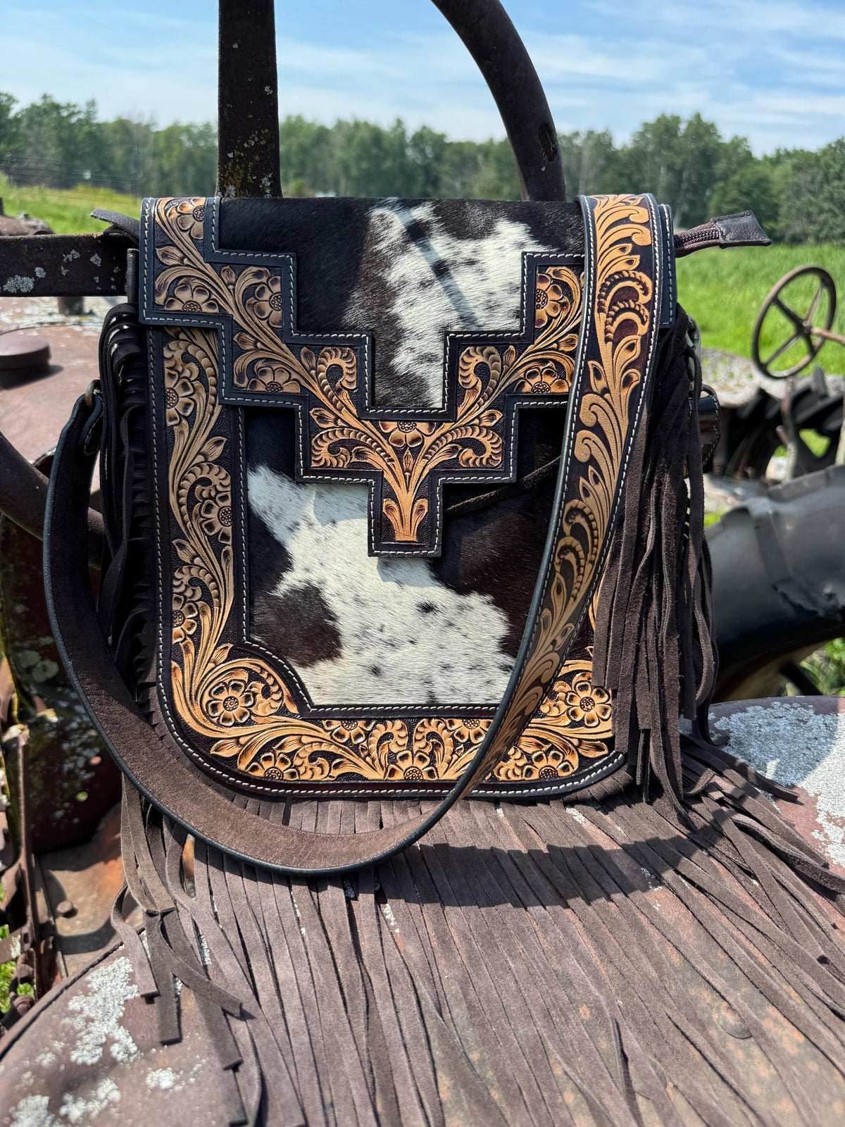 Tooled Cowhide Western Purse & Clutch