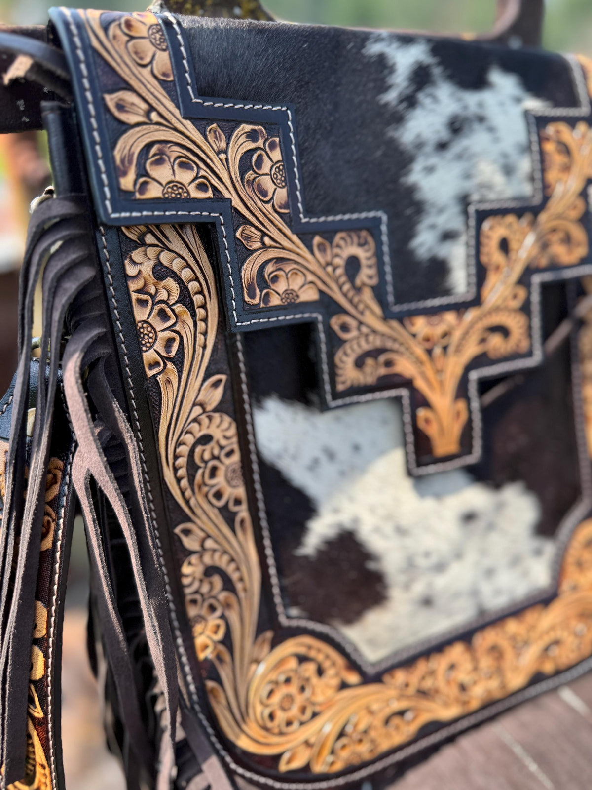 Tooled Cowhide Western Purse & Clutch