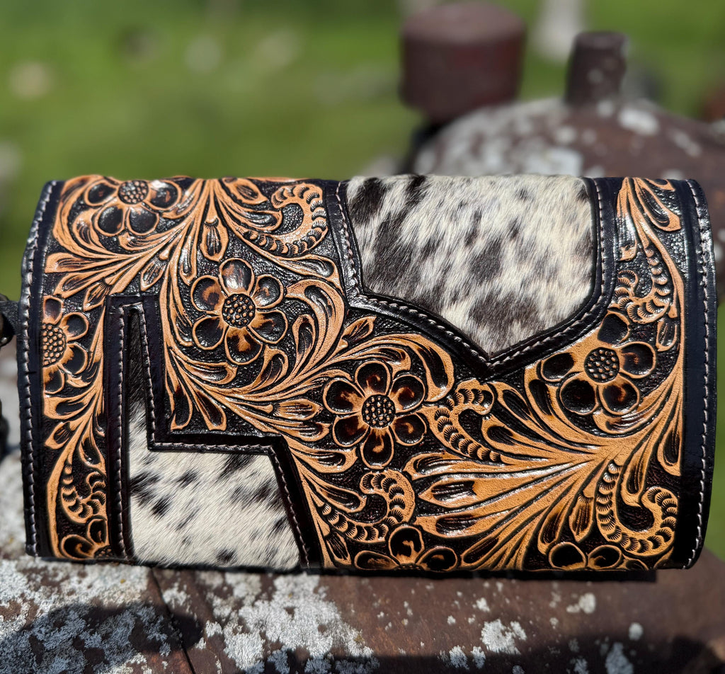 Tooled Cowhide Western Purse & Clutch