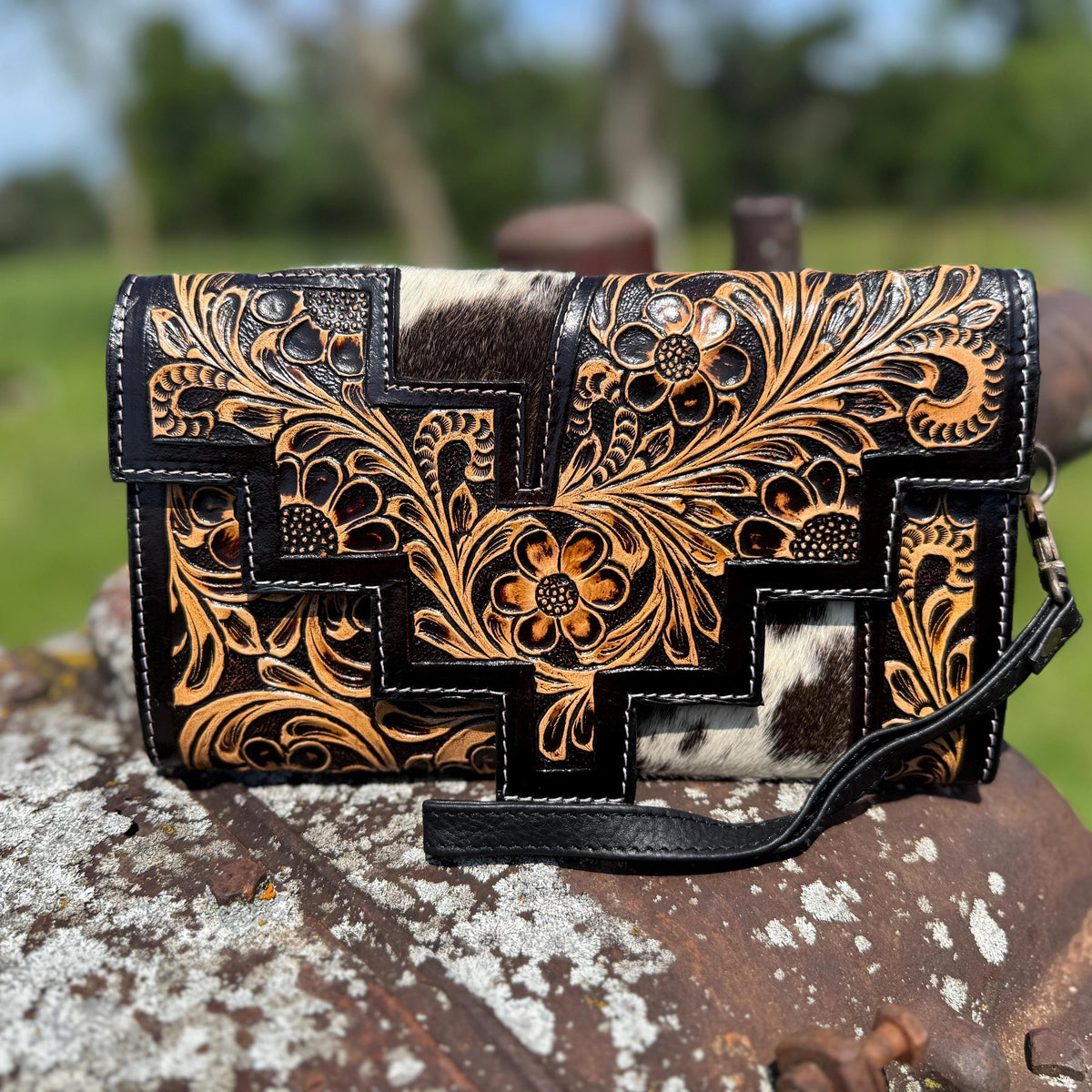 Tooled Cowhide Western Purse & Clutch
