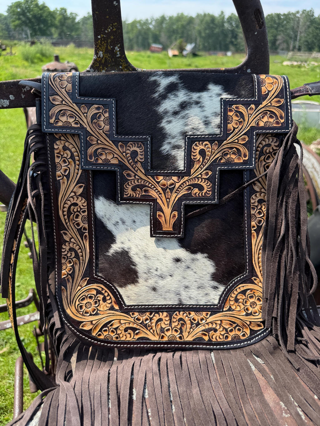 Tooled Cowhide Western Purse & Clutch