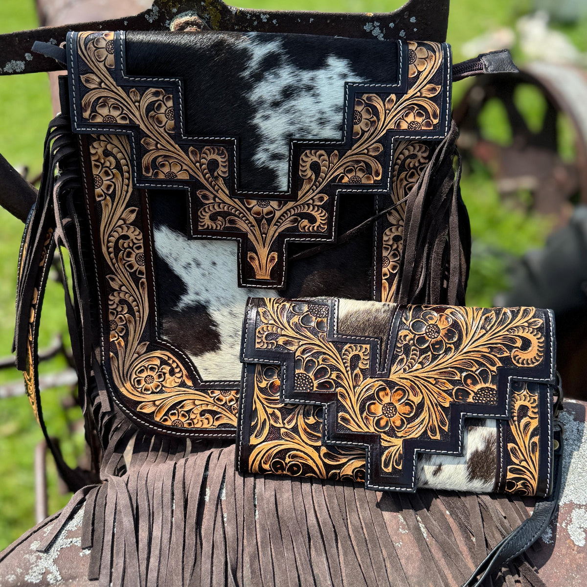 Tooled Cowhide Western Purse & Clutch