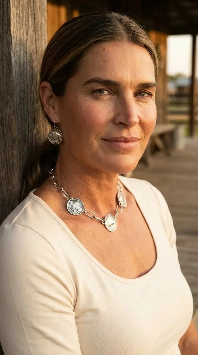 Buffalo Coin Choker & Earring Set